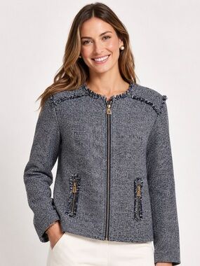 Sail To Sable STS Tweed Fringe Zip Jacket Size L